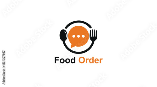 Food Order Logo with Spoon, Fork, and Chat Bubble for Online Ordering and Restaurant Branding