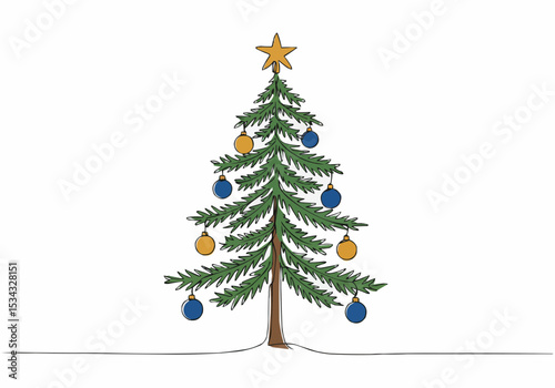 Decorated Christmas Tree with Ornaments.