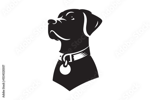 Dog Silhouette logo. Black and White Canine, Hound, Pooch, Puppy, Mutt, Tyke, Doggy.