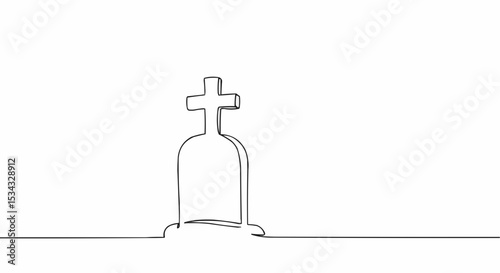 An minimalistic line art image of a tombstone, conveying a sense of remembrance and loss.