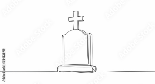 Simple line art of a tombstone with a cross, conveying themes of remembrance and loss.