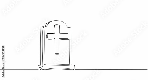 A minimalist line drawing of a gravestone with a cross, conveying a sense of remembrance and loss.