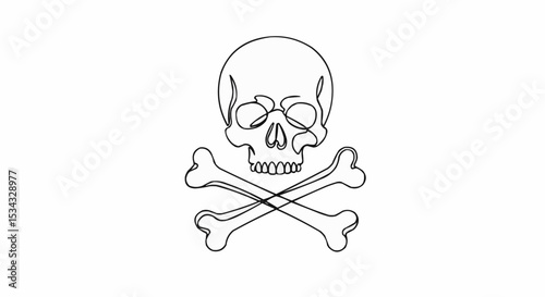 Skull and crossbones drawn in a single continuous line.