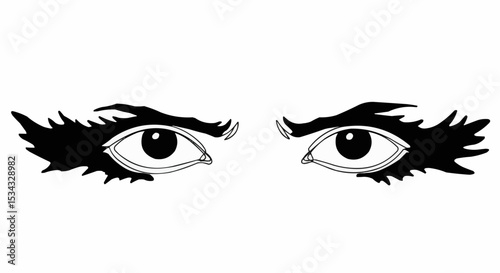Intense gaze illustrated in black and white. 