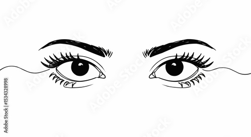 A close up drawing of a pair of beautiful eyes with long lashes.