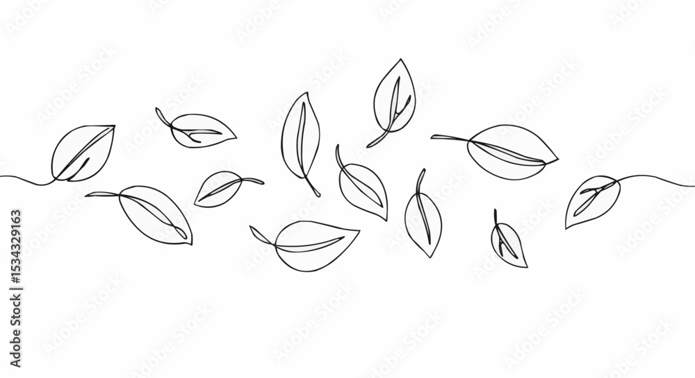 Fototapeta premium Leaf continuous line drawing in a minimalist style on a white background.