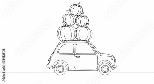 A car with pumpkins on roof