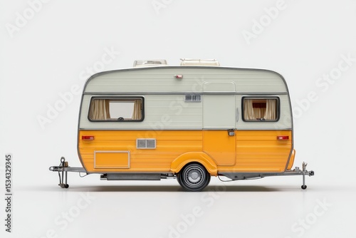 Yellow and Beige Caravan on White Background
