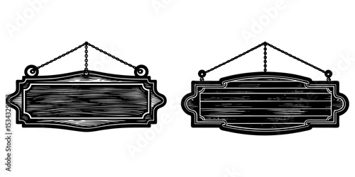 Rustic double-sided hanging wooden sign in front of a bakery-café