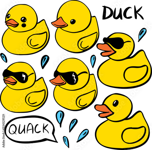 rubber duck doodle summer vector set