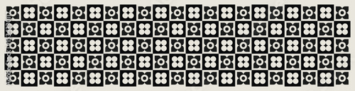 Mid century modern floral geometric pattern in black and white. Graphical illustration for a unique banners, textiles and home décor.	
