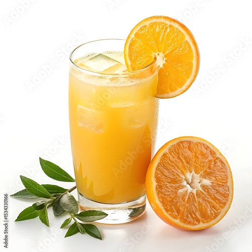 fresh orange juice on white background 