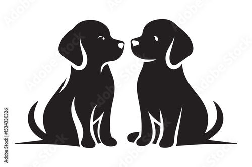 Dog Silhouette logo. Black and White Canine, Hound, Pooch, Puppy, Mutt, Tyke, Doggy.