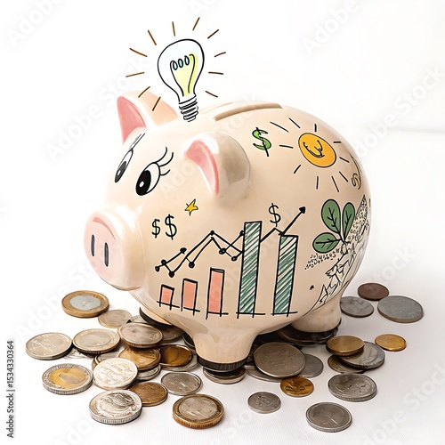 piggy bank and coins
