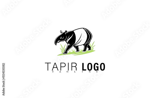 Elegant Tapir Logo Vector Design Illustration. Modern Geometric Black Mascot Animal Icon for Branding Use. Unique Wildlife Symbol for Company, Business, or Team Graphic Logo Use.

