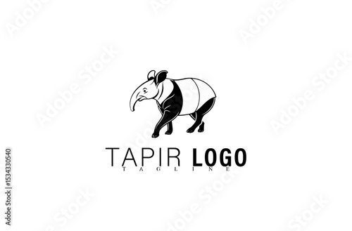 Minimalist Black Tapir Logo Design Vector Illustration. Geometric Mascot Animal Symbol for Branding Use. Unique Wildlife Icon for Company, Business, or Team Identity Logo Graphic Concept.


