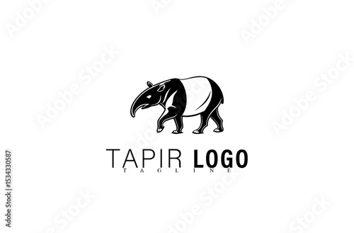 Clean Geometric Tapir Logo Vector Illustration. Black Animal Mascot Symbol for Business Branding. Modern Wildlife Icon for Team, Company, or Brand Identity Graphic Logo Use.


