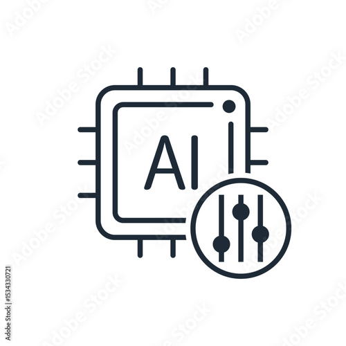 Artificial Intelligence System Settings. AI application. Vector linear icon illustration isolated on white background.