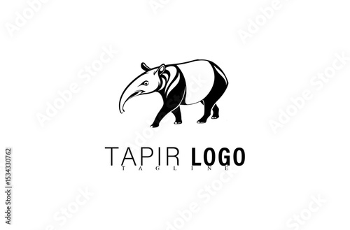 Black Geometric Tapir Mascot Logo Illustration. Simple Modern Animal Symbol Vector Design for Business Identity. Creative Wildlife Icon for Brand or Company Logo Graphic Use.

