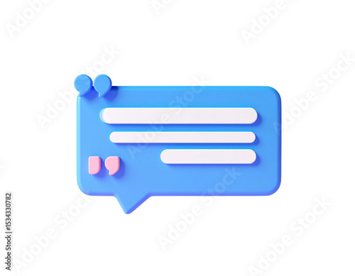 3d render blue speech bubble quote box isolated on a white background