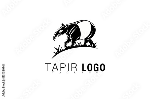 Minimalist Tapir Logo Design Vector Illustration. Geometric Black Animal Icon for Business or Brand Identity. Clean Wildlife Mascot Symbol for Team or Company Graphic Logo Use.

