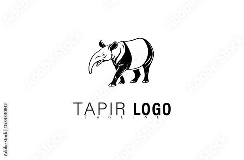Simple Geometric Tapir Logo Design Vector. Creative Black Animal Mascot Symbol Illustration. Modern Wildlife Icon for Team, Company, or Business Branding Identity Graphic Use.

