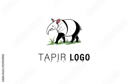 Minimal Tapir Vector Logo Illustration. Geometric Black Mascot Animal Icon Design for Business Branding. Unique Wildlife Symbol for Company, Team, or Brand Identity Graphic Concept.

