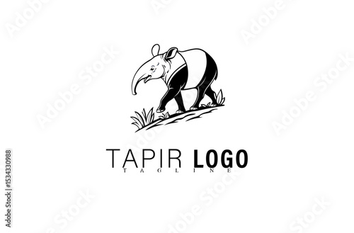 Geometric Tapir Vector Logo Illustration. Modern Black Mascot Animal Symbol Design for Branding Use. Simple Wildlife Icon for Company, Team, or Community Identity Logo Concept Illustration.

