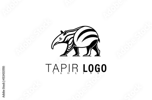 Simple Wildlife Tapir Logo Vector Illustration. Creative Geometric Black Animal Icon for Brand Identity. Modern Mascot Logo for Team, Company, or Business Graphic Design Use.

