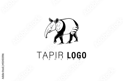 Stylish Tapir Vector Logo Design Illustration. Geometric Black Mascot Animal Symbol for Modern Branding. Simple Wildlife Icon for Business, Brand, or Team Identity Graphic Use.

