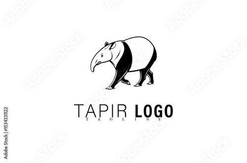 Modern Black Tapir Mascot Logo Design Illustration. Geometric Animal Icon for Business or Brand Identity. Creative Tapir Symbol for Team, Community, or Company Graphic Logo Use.

