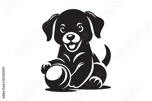 Dog Silhouette logo. Black and White Canine, Hound, Pooch, Puppy, Mutt, Tyke, Doggy.