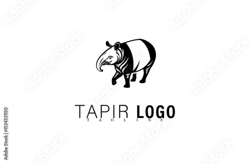 Unique Black Tapir Logo Vector Illustration Design. Geometric Animal Mascot Symbol for Team, Company, or Brand Identity. Modern Tapir Graphic Logo Idea for Creative Business Branding.


