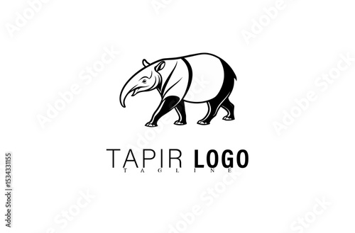 Clean Modern Tapir Logo Design Vector Illustration. Black Geometric Animal Mascot Icon for Brand Identity. Simple Tapir Symbol for Company, Team, or Community Graphic Logo Use.

