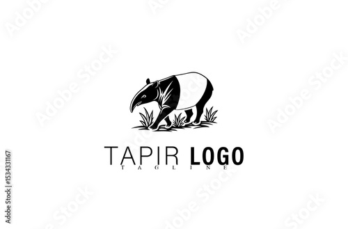 Creative Black Tapir Vector Illustration Logo. Geometric Mascot Animal Design for Modern Branding. Simple Tapir Icon for Company, Team, or Business Identity Graphic Logo Use.

