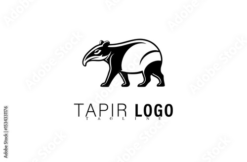 Black Tapir Logo Design Vector Illustration. Modern Geometric Animal Mascot Icon for Business or Brand Identity. Clean Wildlife Tapir Symbol for Team or Company Graphic Logo Concept.

