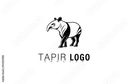 Minimalist Tapir Vector Logo Illustration Design. Geometric Black Animal Mascot Icon for Business Branding. Creative Tapir Symbol for Team, Brand, or Company Logo Graphic Identity Use.


