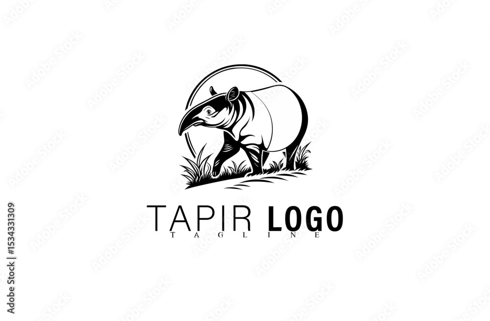 Fototapeta premium Creative Tapir Mascot Logo Vector Design. Geometric Animal Symbol Illustration in Black. Simple and Modern Tapir Logo for Brand, Company, or Community Identity Graphic Use.