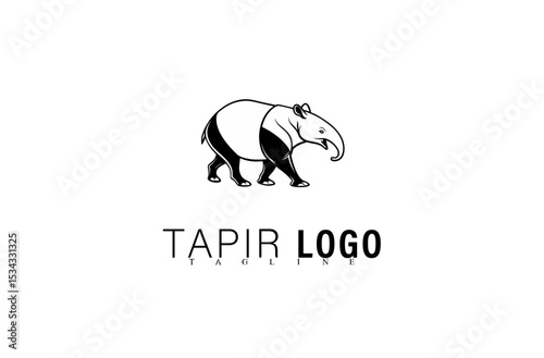 Stylish Tapir Logo Design Vector Illustration. Modern Geometric Black Mascot Animal Icon for Branding. Clean Wildlife Tapir Symbol for Business or Team Identity Graphic Logo Concept.

