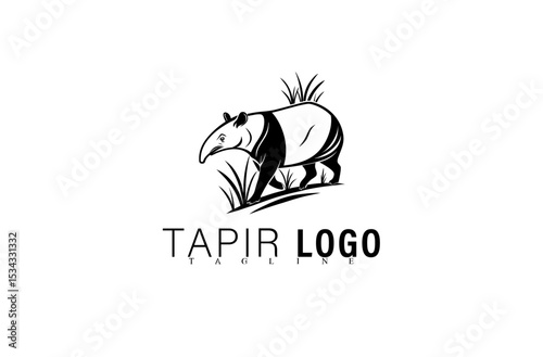 Unique Geometric Tapir Vector Logo Design. Simple Modern Black Animal Icon for Business Branding. Creative Tapir Mascot Symbol for Company, Team, or Community Graphic Logo Illustration.

