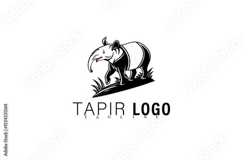 Creative Wildlife Tapir Logo Design Vector. Simple Geometric Black Animal Icon Illustration. Unique Mascot Logo for Business, Brand, or Team Identity Graphic Symbol Concept.

