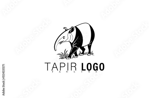 Elegant Tapir Vector Logo Design Illustration. Black Geometric Animal Symbol for Modern Business Identity. Creative Mascot Logo for Team, Company, or Brand Silhouette Graphic Idea.

