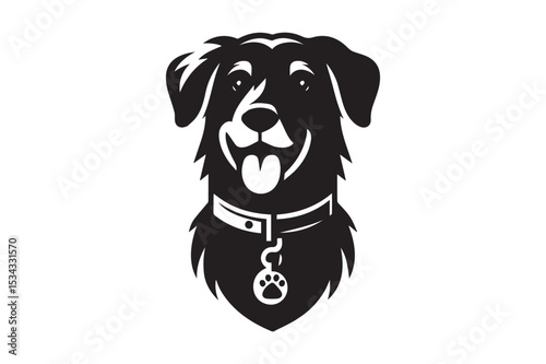 Dog Silhouette logo. Black and White Canine, Hound, Pooch, Puppy, Mutt, Tyke, Doggy.