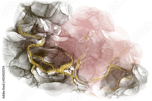 black pink alcohol ink with gold transparent background