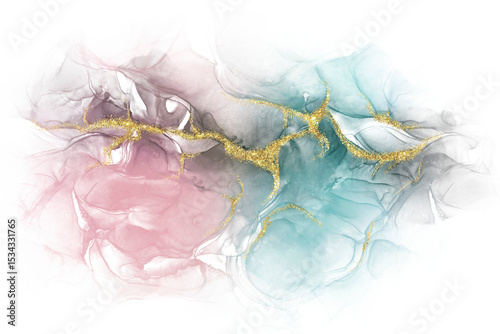 black pink blue alcohol ink with gold transparent background