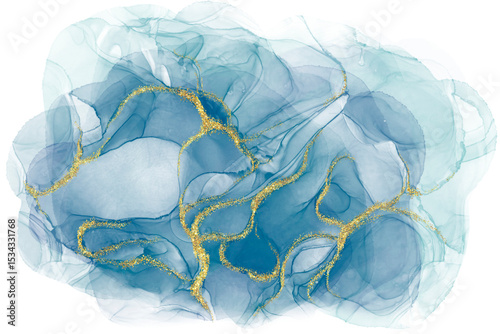 blue alcohol ink with gold transparent background