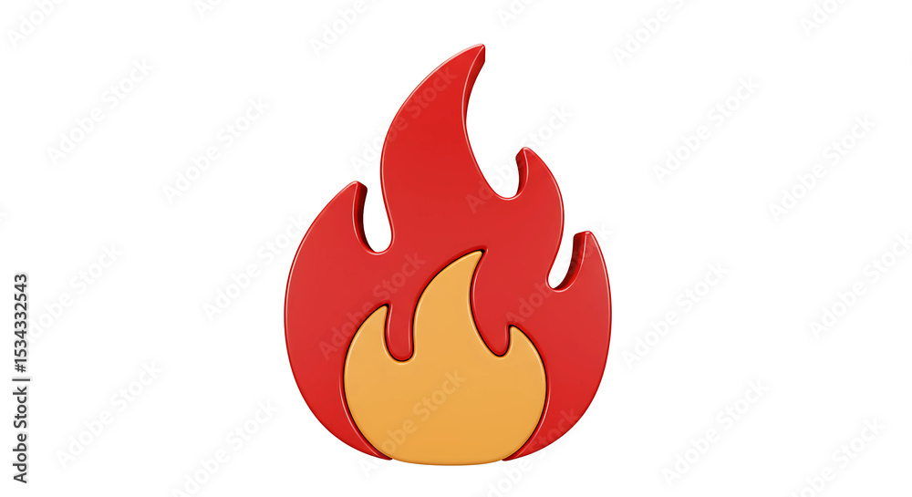 A vibrant red and yellow flame, isolated on white background A vibrant red and yellow flame, isolated on white background