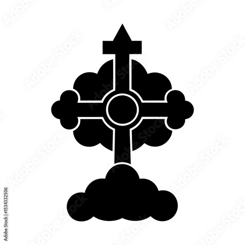 icono de cruz catolica en una nube vector silhouette