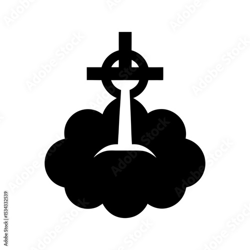 icono de cruz catolica en una nube vector silhouette
