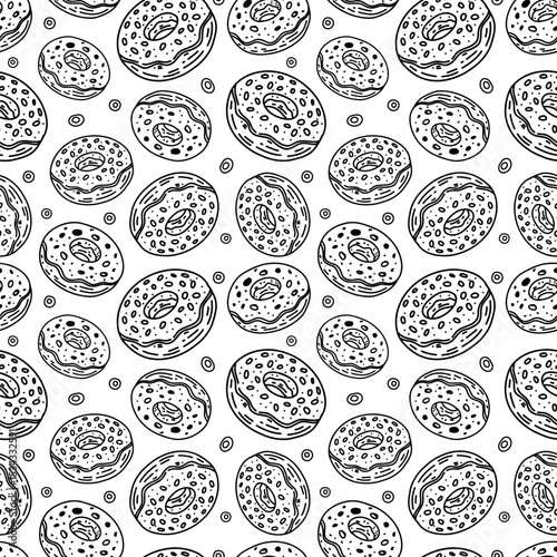 A hand-drawn donut pattern, a sketch in black ink, and a doodle-style sketch design.